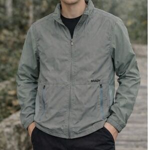 Brady Men's Lightweight Zip Front Jacket Gray Green Activewear Windbreaker Small